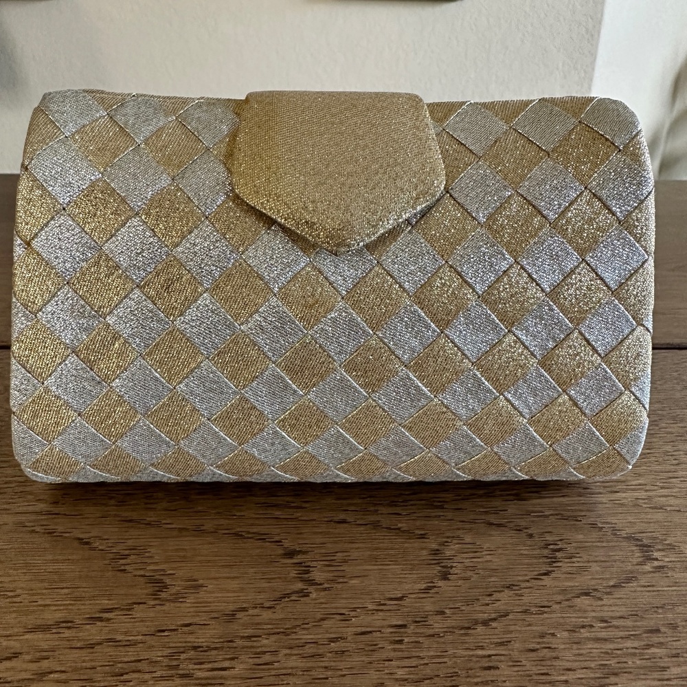 Vintage Evening Clutch   Metallic Silver & Gold